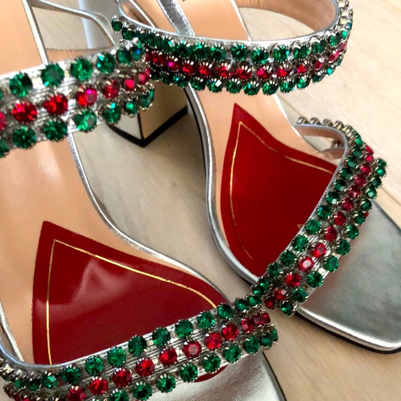 Gucci Silver Bertie Leather with Crystals Sandals - Picture 5 of 12